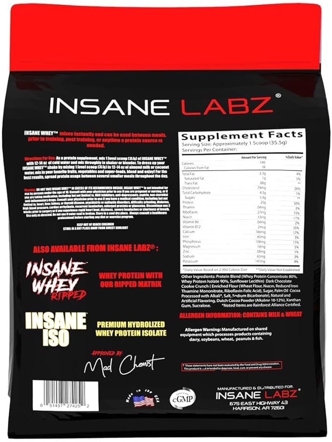 Insane Labz Insane Whey,100% Muscle Building Whey Protein, BCAA Amino Profile, Mass Gainer, Meal