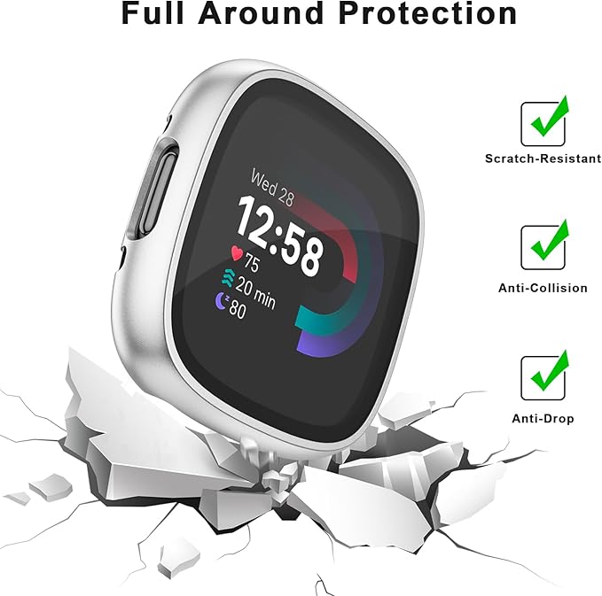 Vancle Case for Fitbit Versa 4 / Fitbit Sense 2, 4-Pack Screen Protector Tempered Glass Full Around
