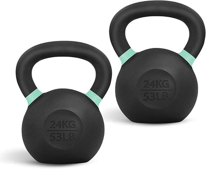 Yes4All Kettlebell, Heavy Duty Powder Coated Cast Iron Kettlebells, Non-Slip Handle & Flat Bottom