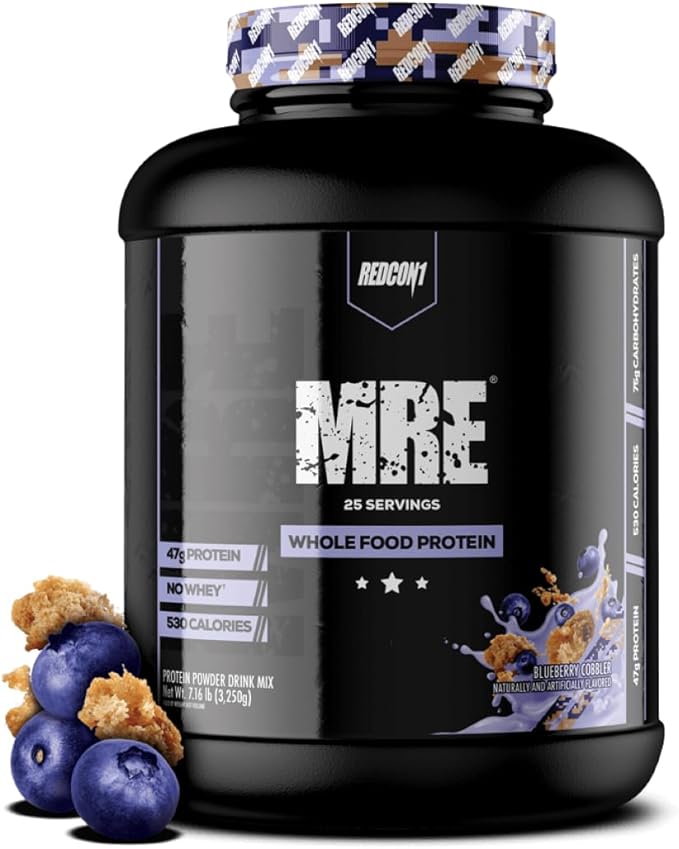 REDCON1 MRE Protein Powder, Blueberry Cobbler - Meal Replacement Protein Blend Made with MCT Oil &
