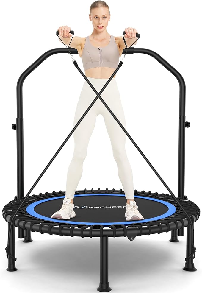 ANCHEER 40" Foldable Mini Trampoline,Max Load 450lbs/550lbs Indoor Trampoline,with 4 Level