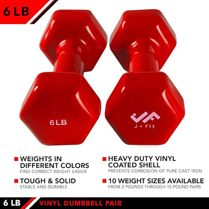 JFIT Dumbbell Pairs or Sets – Neoprene & Vinyl Coated Hand Weights for Home Gym, Strength Training