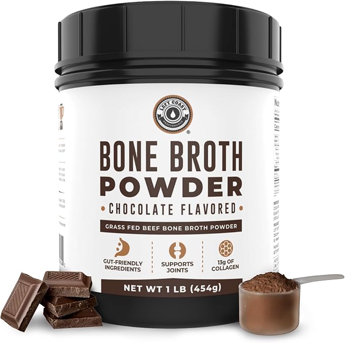 16oz Chocolate Bone Broth Protein Powder From Grass Fed Beef - Non-GMO Ingredients, Gut-Friendly