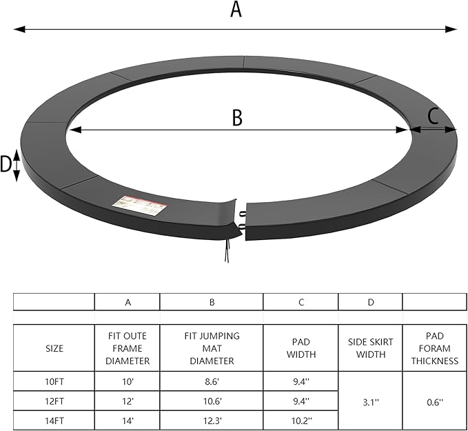 Trampoline Pad, 10ft 12ft 14ft Trampoline Replacement Safety Pad, Waterproof and Tear-Resistant