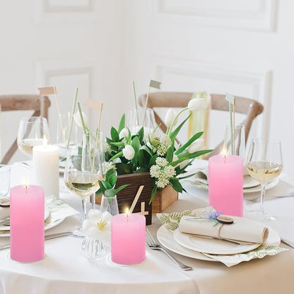 3 Packs Different Size Pink Pillar Candles, Unscented Dripless 2.75x3, 2.75x4, 2.75x6 Inch Pastel