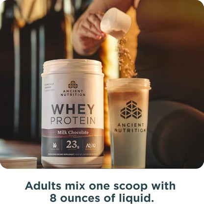 Ancient Nutrition Grass Fed Whey Protein, Milk Chocolate, 23g Protein, 20 Servings, Hydrolyzed
