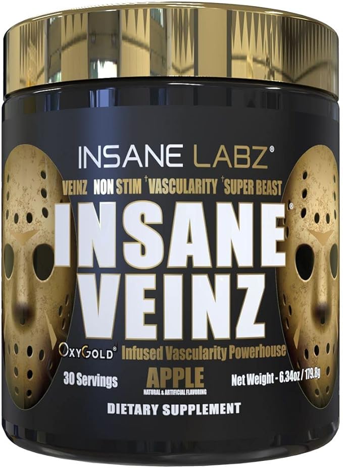Insane Labz Insane Veinz Gold, Nitric Oxide Non Stimulant pre Workout Powder, Loaded with Hydromax
