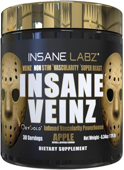 Insane Labz Insane Veinz Gold, Nitric Oxide Non Stimulant pre Workout Powder, Loaded with Hydromax