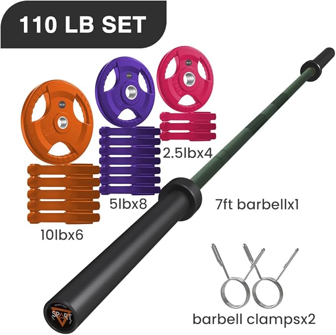 7FT Olympic Barbell Bar with Weight Plate Set Combo, Solid Olympic Bar with Bearings, 700Lbs