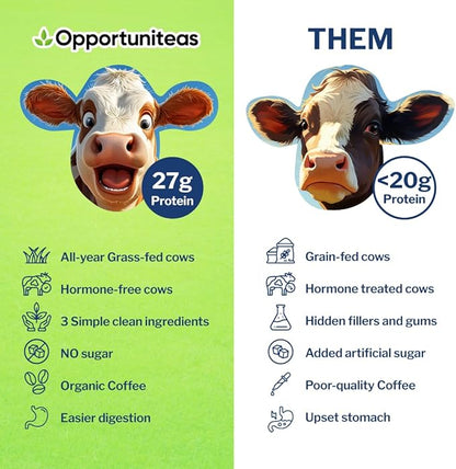 Opportuniteas Grass Fed Coffee Whey Protein Isolate Powder - 27g Protein Powder Without Artificial