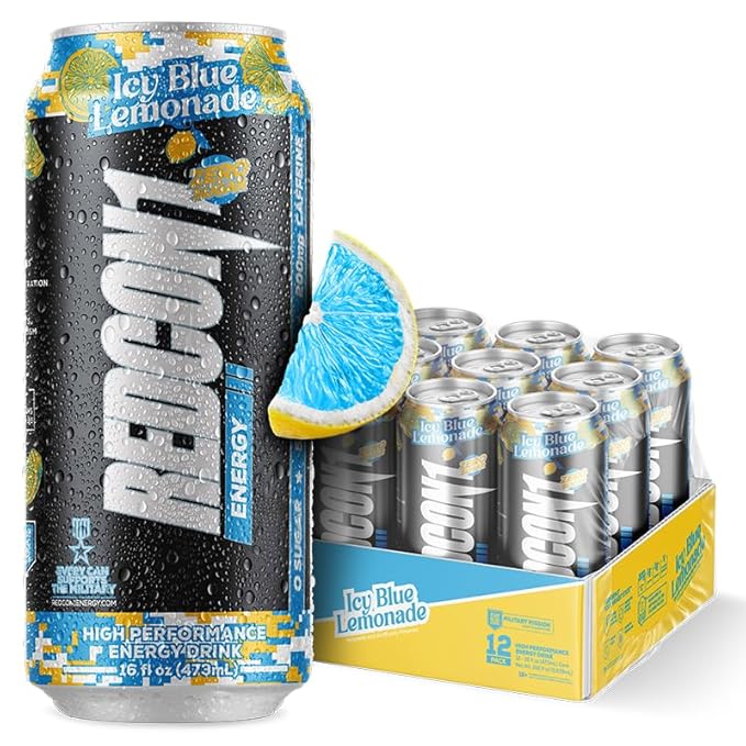 REDCON1 Energy High Performance Drink, Icy Blue Lemonade - Zero Sugar Energy Drink with Alpha GPC