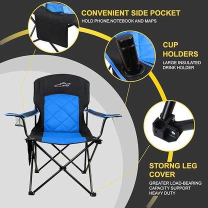 FAIR WIND Oversized Fully Padded Camping Chair, Heavy Duty Quad Fold Arm Chair Support 350 LBS with