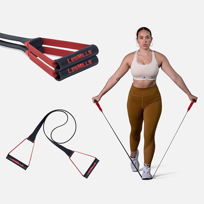 Les Mills™ SMARTBAND™ Workout Resistance Band with Handles, Home Gym Workout Equipment, Elastic