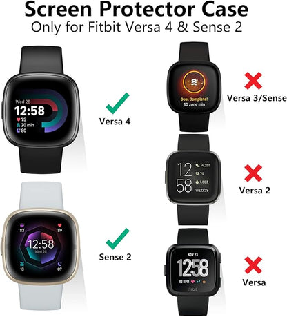 Vancle Case for Fitbit Versa 4 / Fitbit Sense 2, 4-Pack Screen Protector Tempered Glass Full Around