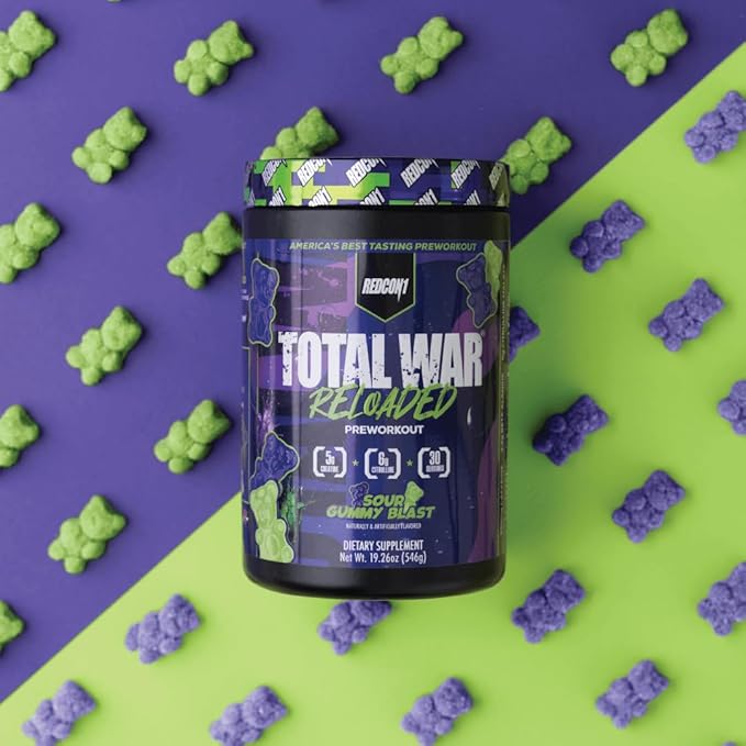 REDCON1 Total War Reloaded Pre Workout, Sour Gummy Bear - Creatine, Beta Alanine + L-Citrulline