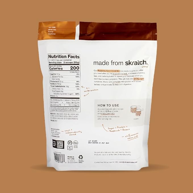 Skratch Labs Post Workout Recovery Drink Mix with Chocolate, (41.6 oz, 24 Servings) with Complete
