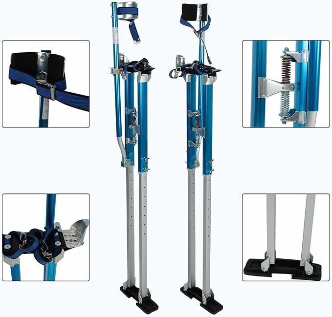 36"-50" Black Drywall Stilts Aluminum Tool Stilt with Protective Knee Pads Portabl Adjustable For