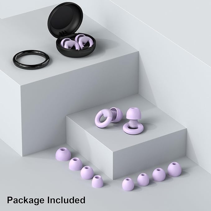Ear Plugs for Sleeping, 2 Pairs of Reusable Earplugs for Noise Reduction 25dB-30dB with 8 Ear Tips