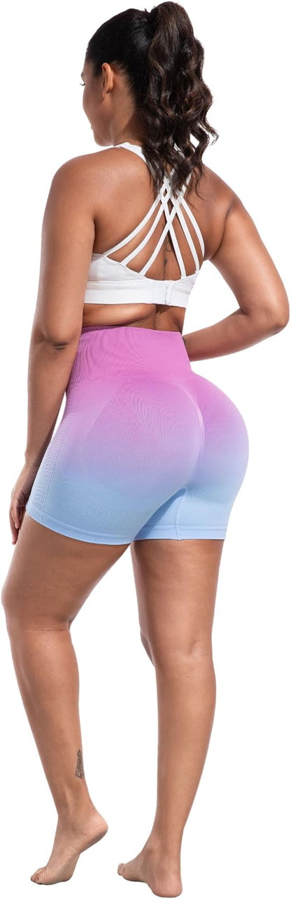 CHRLEISURE Women's 4 Packs Workout Gym Shorts, High Waisted Butt Lifting Scrunch Butt Seamless