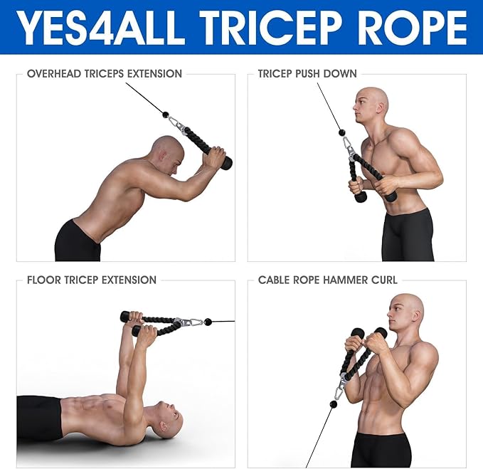 Yes4All Tricep Press Down Cable Machine Attachment Set, LAT Pulldown Attachment, Cable Machine