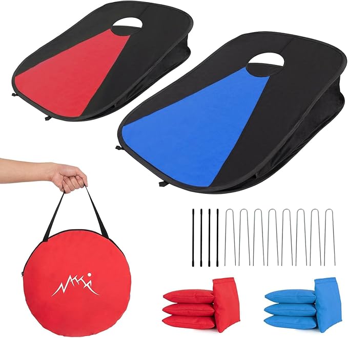 Portable PVC Framed Cornhole Game Set with 2 Collapsible Cornhole Boards, 8 Bean Bags and Carrying