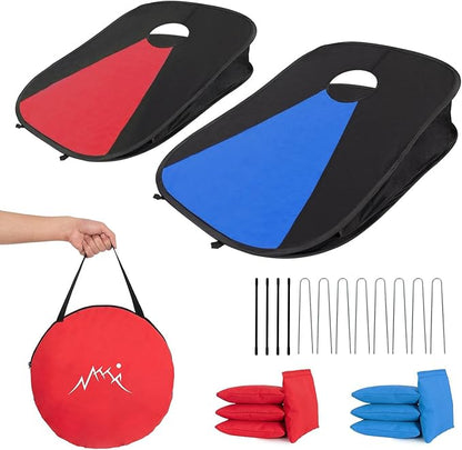 Portable PVC Framed Cornhole Game Set with 2 Collapsible Cornhole Boards, 8 Bean Bags and Carrying