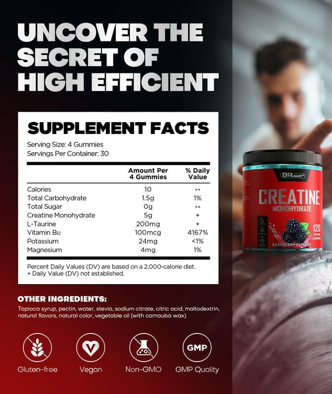 99.99% Creatine Monohydrate Gummies More 15% Strength, 5X Energy & Muscle Support Pre-Workout