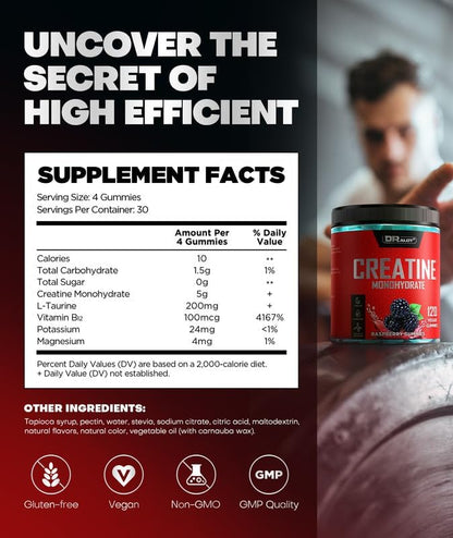 99.99% Creatine Monohydrate Gummies More 15% Strength, 5X Energy & Muscle Support Pre-Workout