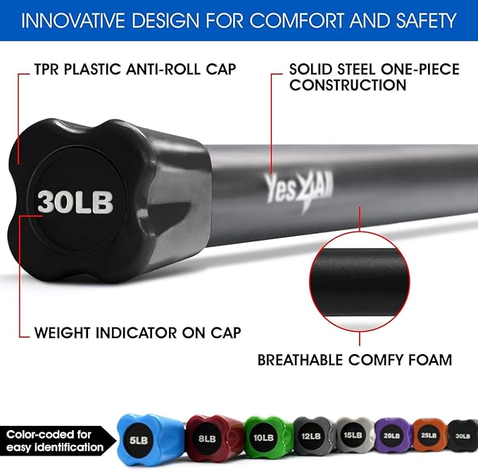 Yes4All Total Body Workout Weighted Bar, Resistance Band Bar, Racks for Strength Training, Exercise