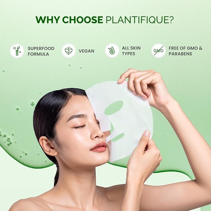 PLANTIFIQUE Superfood Facial Sheet Mask Variety Box 10 Pack ??2x Coconut, Aloe, Vitamin C, Centella