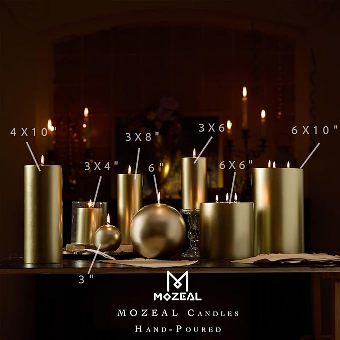 MOZEAL 3" x 6" Hand-Poured Unscented Candle,Dripless Pillar Candle Set of 3,Long Lasting