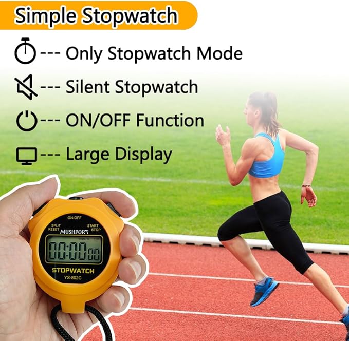 Stopwatch Timer Only Stopwatch Mode, ON/Off Silent Simple Operation, Without Clock Date Countdown