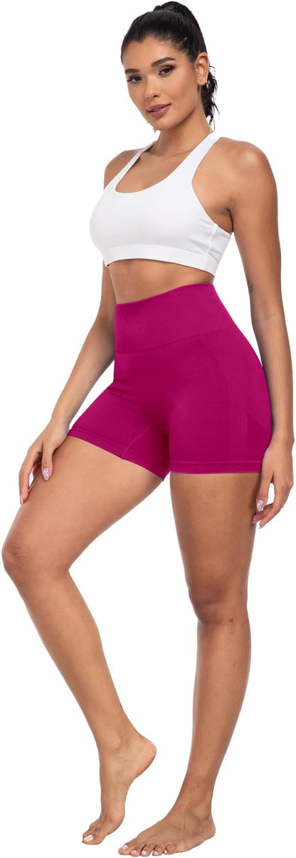 CHRLEISURE Women's 4 Packs Workout Gym Shorts, High Waisted Butt Lifting Scrunch Butt Seamless