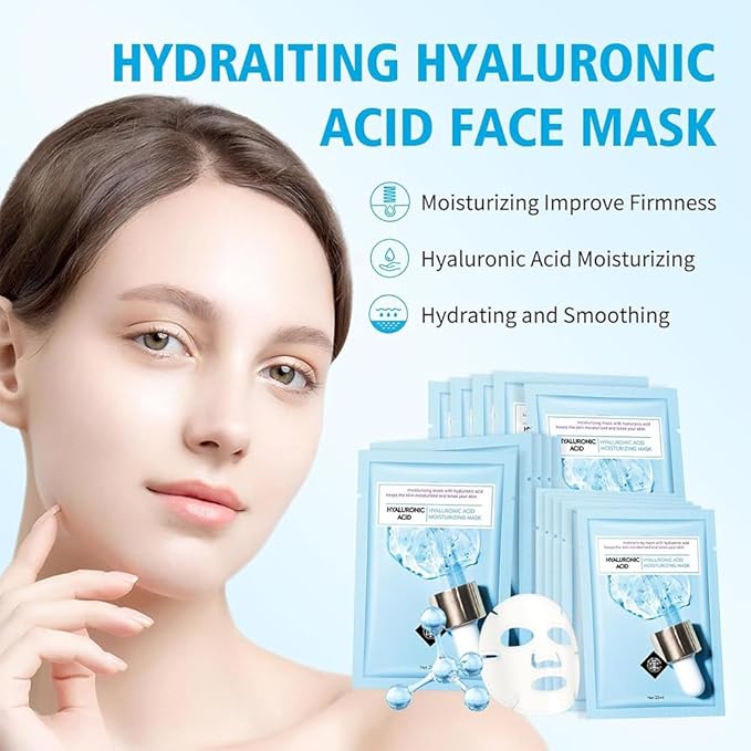 Face Sheet Mask Skincare for Women, Hyaluronic Acid Face Masks Sheets Skincare, Hydrating Sheets