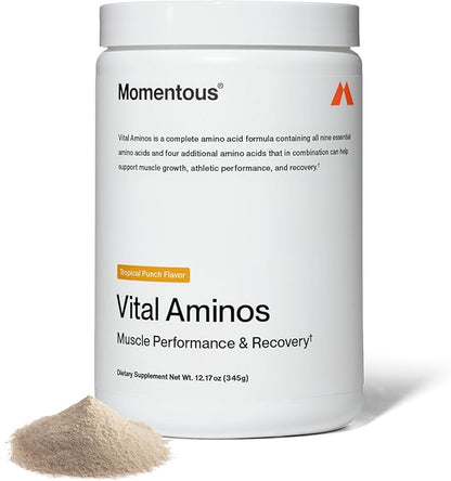 Momentous Vital Aminos Powder Supplement - BCAA & EAA - Tropical Punch - NSF Certified for Sport
