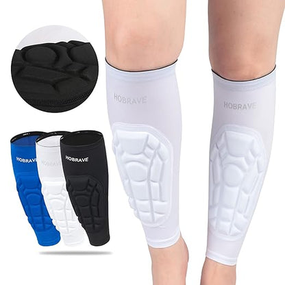 HOBRAVE 2PCS Soccer Shin Guards Padded Calf Compression Sleeves Supports for Shin Splint