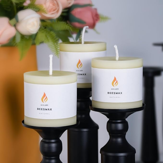 3PCS 3"x 3" Beeswax Pillar Candles, Made of Pure Natural Beeswax, with Ultra Long Burning Time and