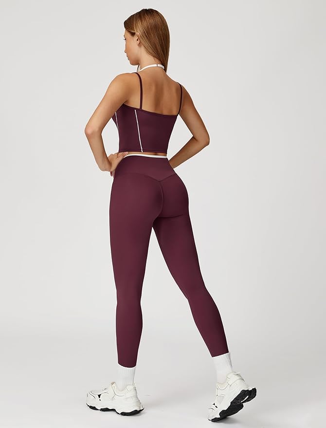 ABOCIW Workout Sets for Women 2 Piece Color Block Strappy Sports Bra High Waist Leggings Gym Yoga