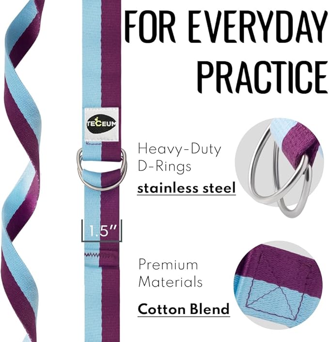 TECEUM Yoga Strap & Mat Strap – 2 IN 1 – Cotton – 6 ft 8 ft 10 ft (30+ colors) – Adjustable