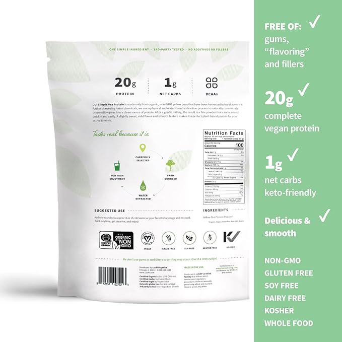 Sprout Living Organic Pea Protein Powder, Unflavored, 20 Grams of Plant Based Organic Protein