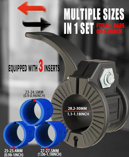 Barbell Clips 1 Inch Quick Release Weight Clamps 0.9-1.18inch Multi-Size Adjustable Olympic Clamps