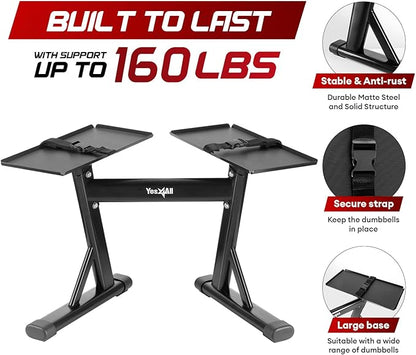 Yes4All Adjustable Dumbbell Stand - 160 Pound Capacity, Spotter Rack & Weight Rack with Strap, Easy