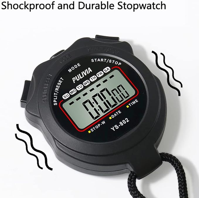 Stopwatch Timer Lap Split Digital Stopwatch with Clock Calendar Alarm, Large Display Stop Watch for