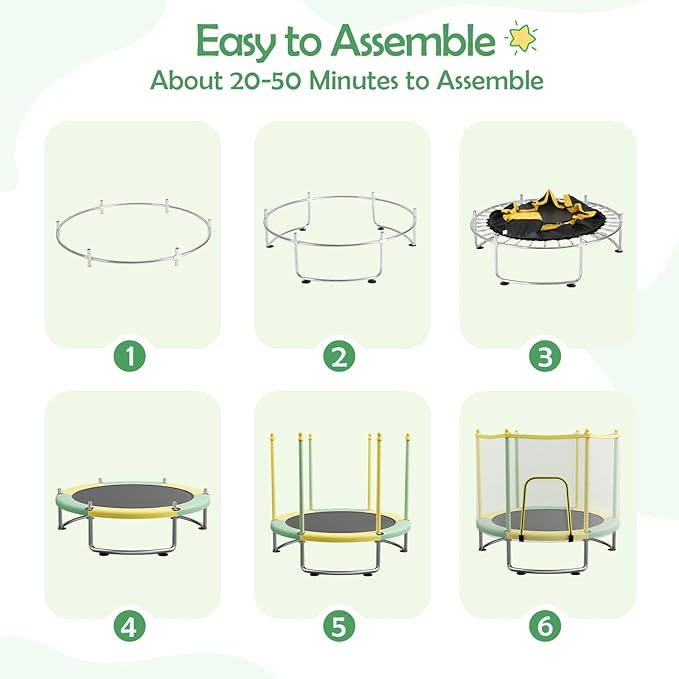 Kids Trampoline with Safety Net – 440lbs Capacity, Upgraded Rust-Proof Ring Legs, Adjustable