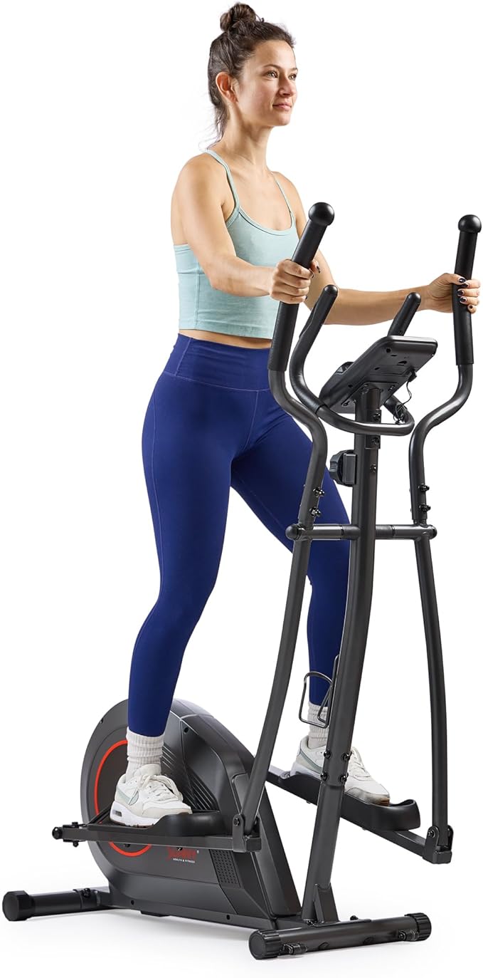 Sunny Health & Fitness Smart Upright Elliptical w/Pulse Sensor Built-in, Indoor Full-Body