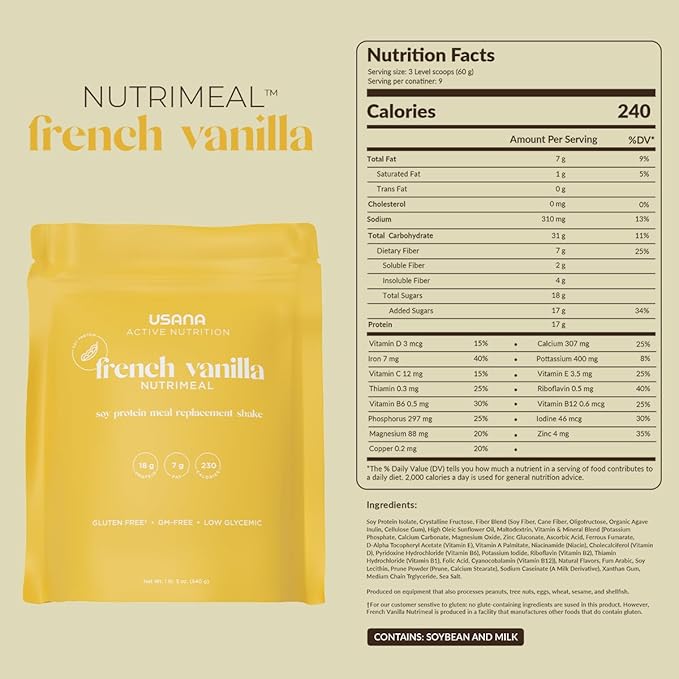 USANA Nutrimeal Meal Replacement Shake - French Vanilla - NON-GMO - Gluten Free - Low Glycemic