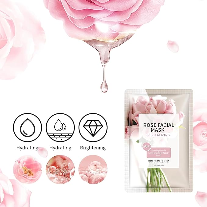 15 Sheets Face Masks Skincare, Rose Pink Hydrating Facial Masks for Women Skin Care, Deeping