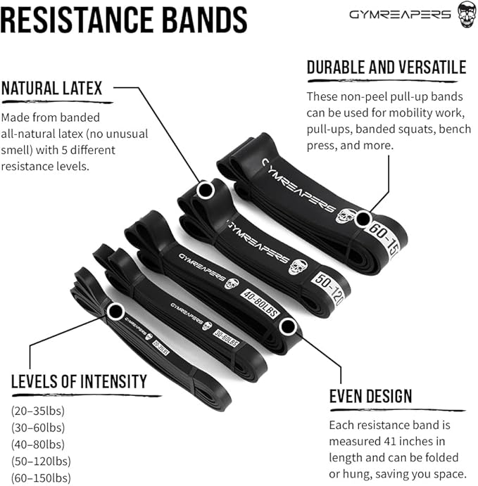 Gymreapers Resistance Bands for Working Out – Elastic Pull Up Exercise Assistance Bands Set for