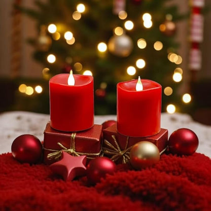Red Flameless LED Candles 3 inch Diameter Real Wax 2AA Battery Operated 600hr+ Flickering Candles