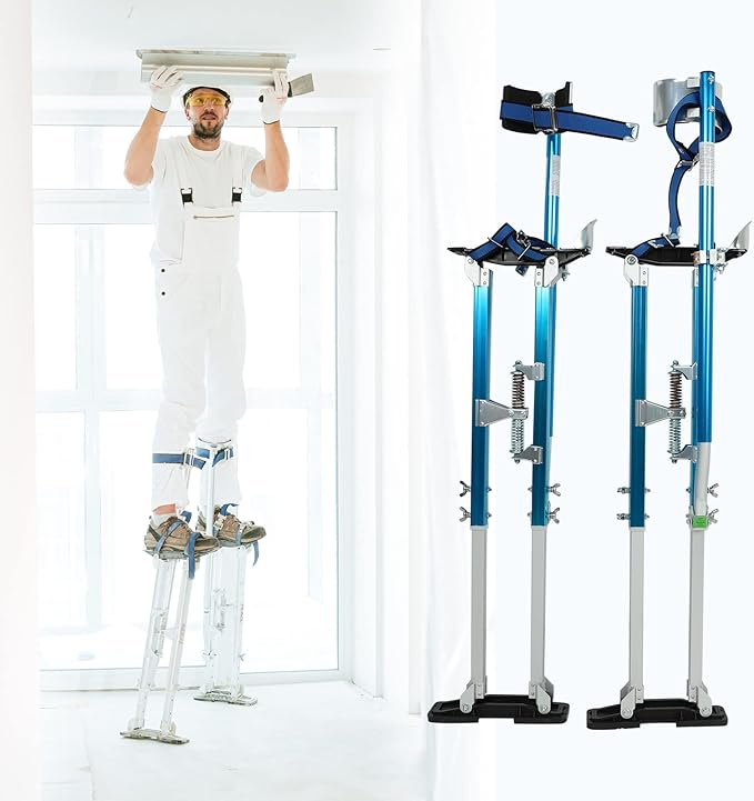 36"-50" Black Drywall Stilts Aluminum Tool Stilt with Protective Knee Pads Portabl Adjustable For